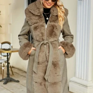 Alba Zip-up Faux Trim Longline Coat