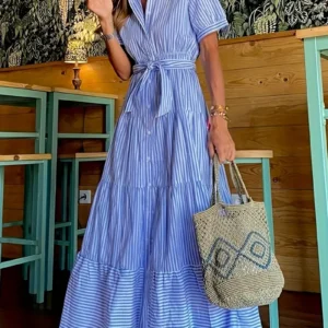 Striped Print Polo Dress