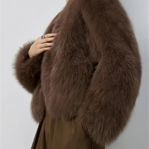 Elegant Faux Fur Brown Coat